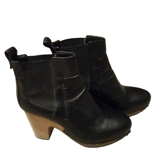 Veronica Beard Camila Clog Wooden Heel Chelsea Boot Black Leather Booties FLAWED - Picture 5 of 16